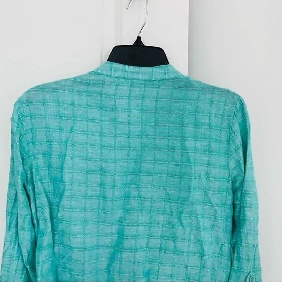 Kim Rogers Linen/Cotton 3/4 Sleeve Button Down Shirt Turquoise - Picture 11 of 14